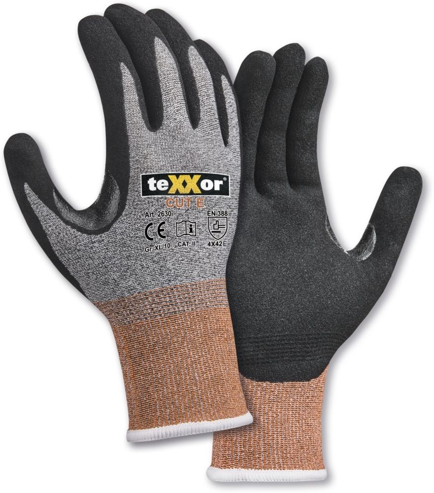 teXXorSchnittschutz-StrickhandschuheCutE12Stck2630Grau-MeliertOrangeSchwarz-6