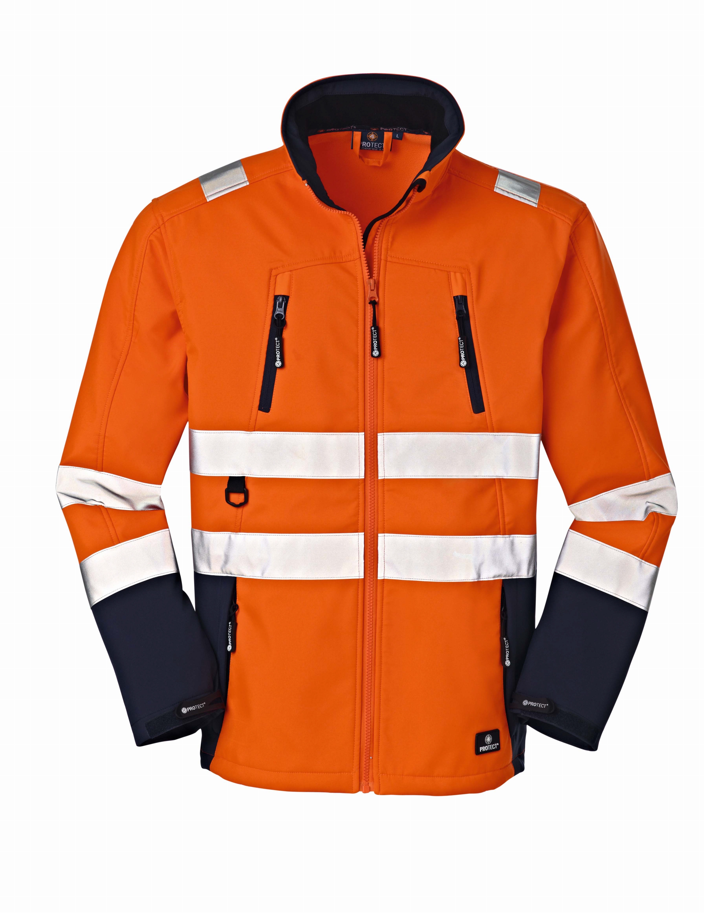 4PROTECTWarn-Wetterschutz-Softshell-JackePittsburghLeuchtorangeNavy