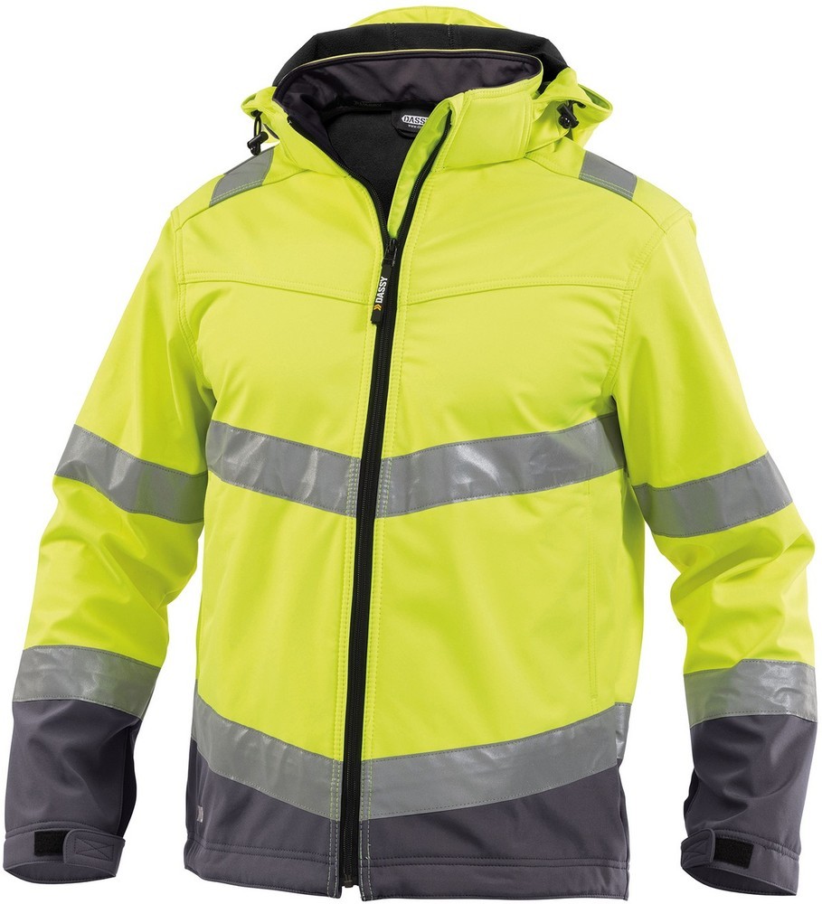 DassyArbeitsjackeWarnschutzSoftshell-JackeMalagaPES74NeongelbZementgrau-4XL