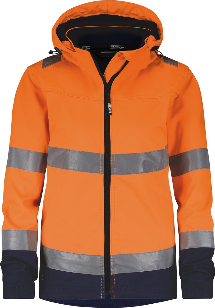 DassyDamenWarnschutzSoftshell-JackeMalagaWomenOrangeDunkelblau-M