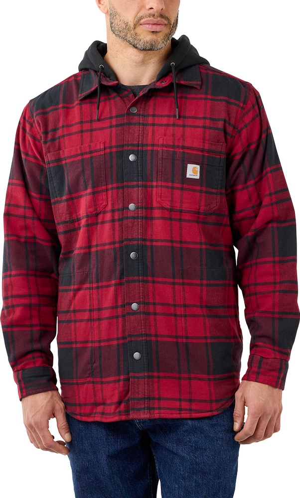 CarharttJackeFlannelFleeceLinedHoodedShirtJacOxblood-S