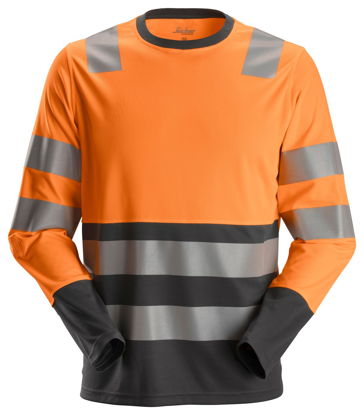 SnickersAllroundWorkHi-VisHemdKl2EN20471HV-Orange-Stahlgrau