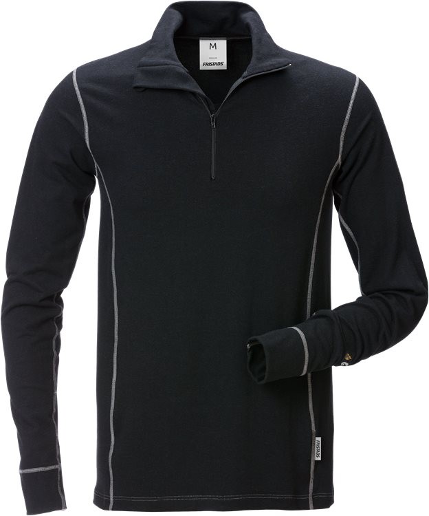 FristadsLongsleeveFlamestatZipper-T-ShirtLangarm7029MOFSchwarz