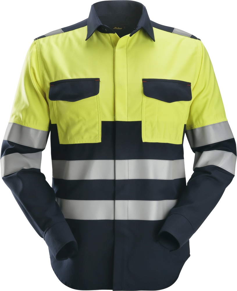 SnickersWorkwearProtecWorkHigh-VisSchweierhemdKl18563Navy-Hv-Gelb-XS