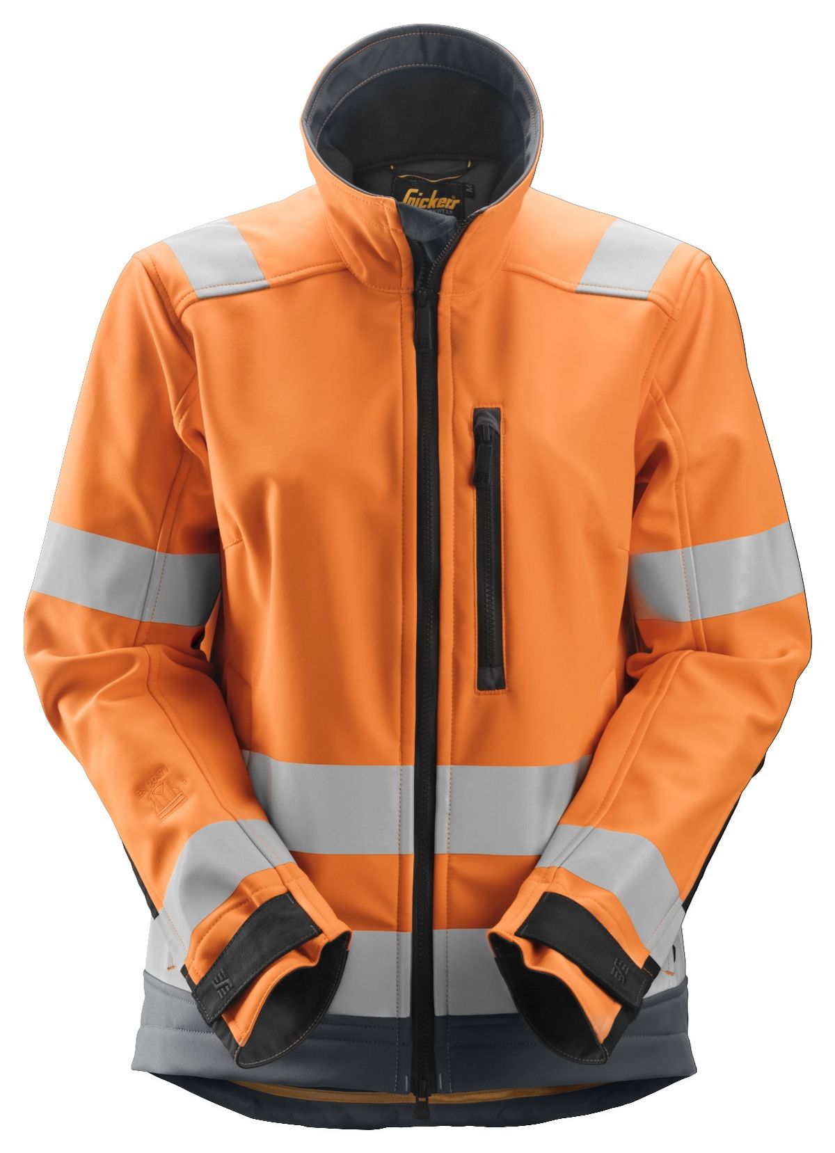 SnickersDamenAllroundWorkHi-VisSoftshellArbeitsjackeKl23EN20471HV-Orange-Stahlgrau