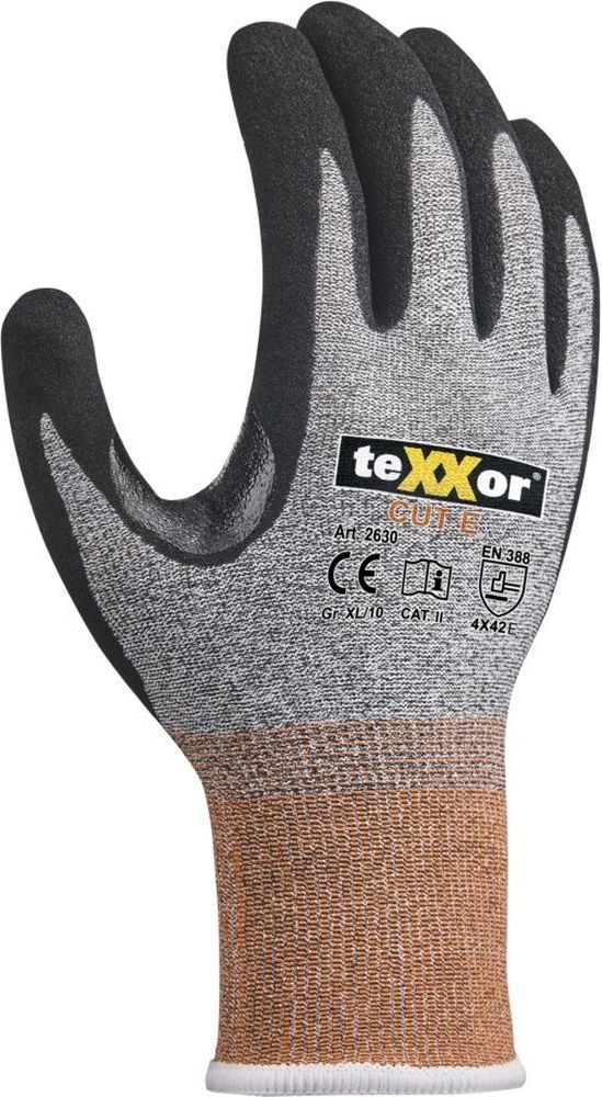 teXXorSchnittschutz-StrickhandschuheCutE12Stck2630Grau-MeliertOrangeSchwarz-6