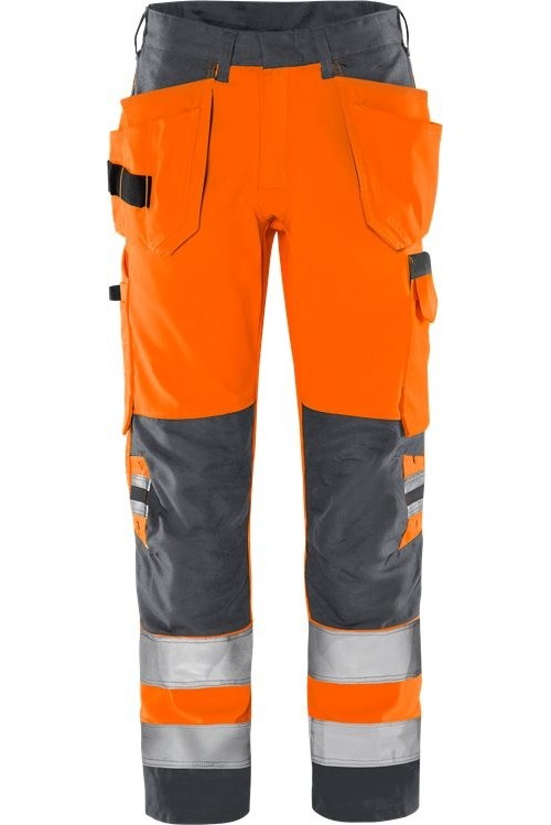 FristadsHighVisGreenHandwerkerhoseKl22641GPLUWarnschutz-OrangeGrau