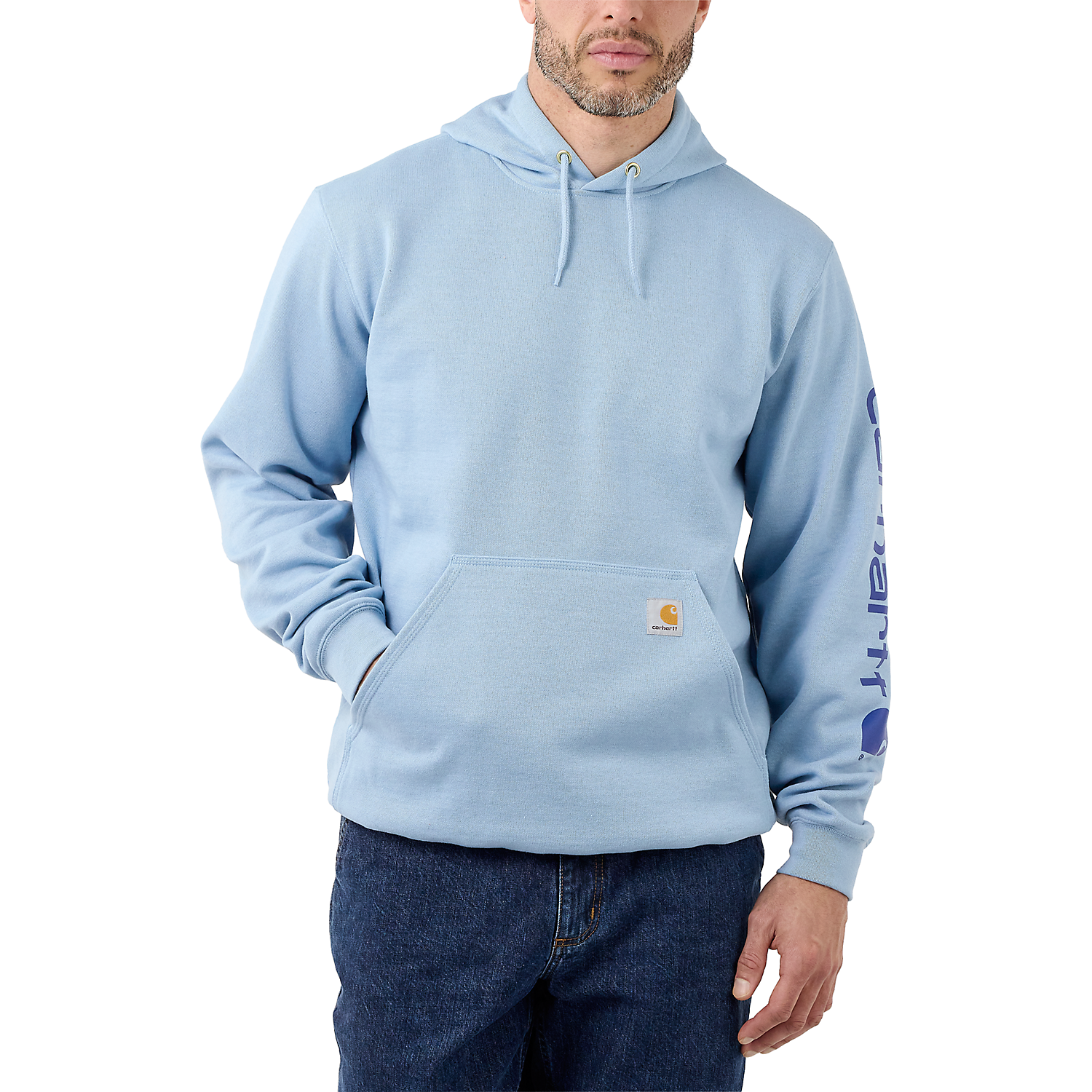 CarharttSleeveLogoHoodedSweatshirtAlpineBlueHeather