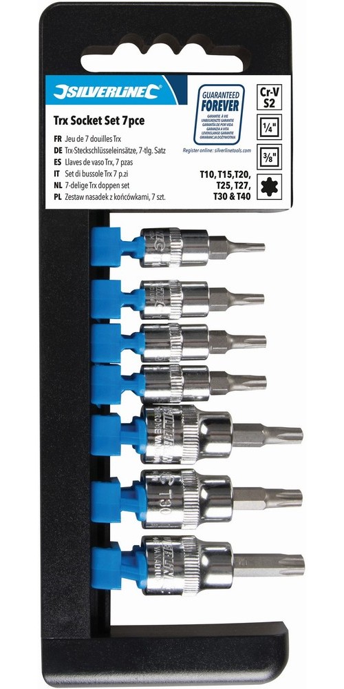 SilverlineSteckschlsselKnarrenT10T40-Steckschlsseleinstze14-Zoll-und38-Zoll-Antrieb7-tlgSatzT10T40