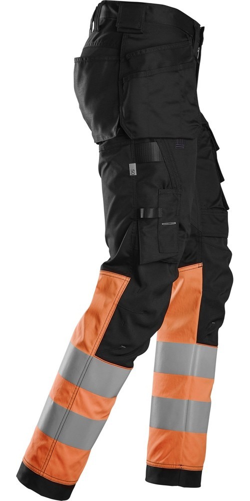 SnickersWorkwearHigh-VisStretchArbeitshosemitHolstertaschenKlasse1SchwarzHigh-VisOrange