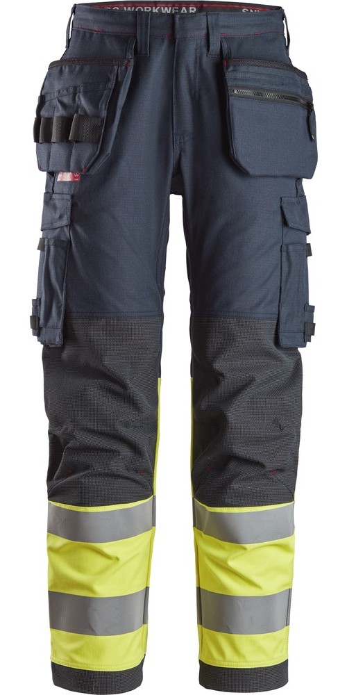 SnickersWarnschutzhoseProtecWorkHigh-VisArbeitshosemitHolstertaschenKl2NavyHigh-VisGelb