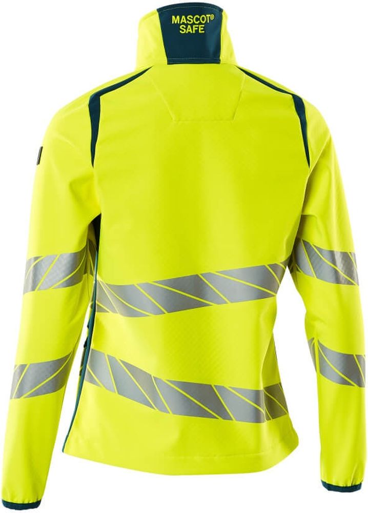 MascotDamenSoftshellJackeAccelerateSafe19012-143Hi-visGelbDunkelpetroleum-XXL