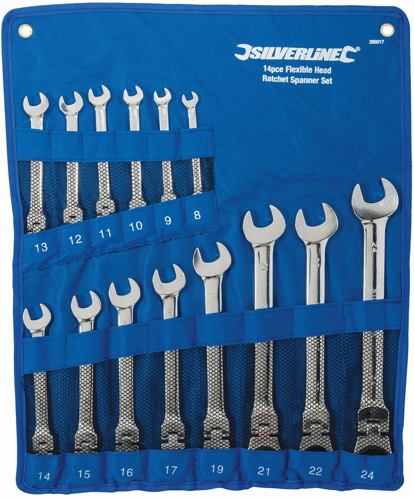 SilverlineSchraubenschlsselRing-Maul-RatschenschlsselmitGelenk14-tlgSatz824mm