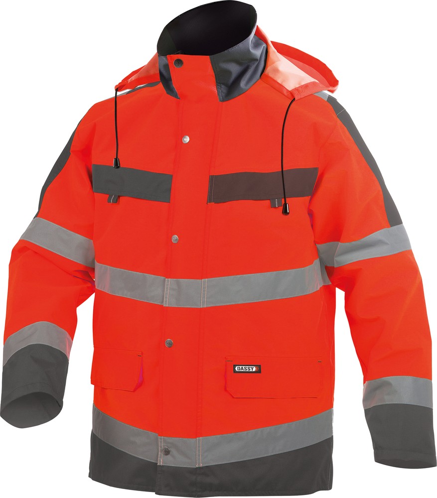 DassyWarnschutzRegen-ParkaAtlantisPES70NeonrotZementgrau