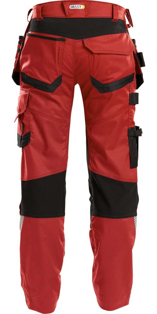 DassyArbeitshosemitStretchHolstertaschenundKniepolstertaschenFLUXPESCO41RotSchwarz