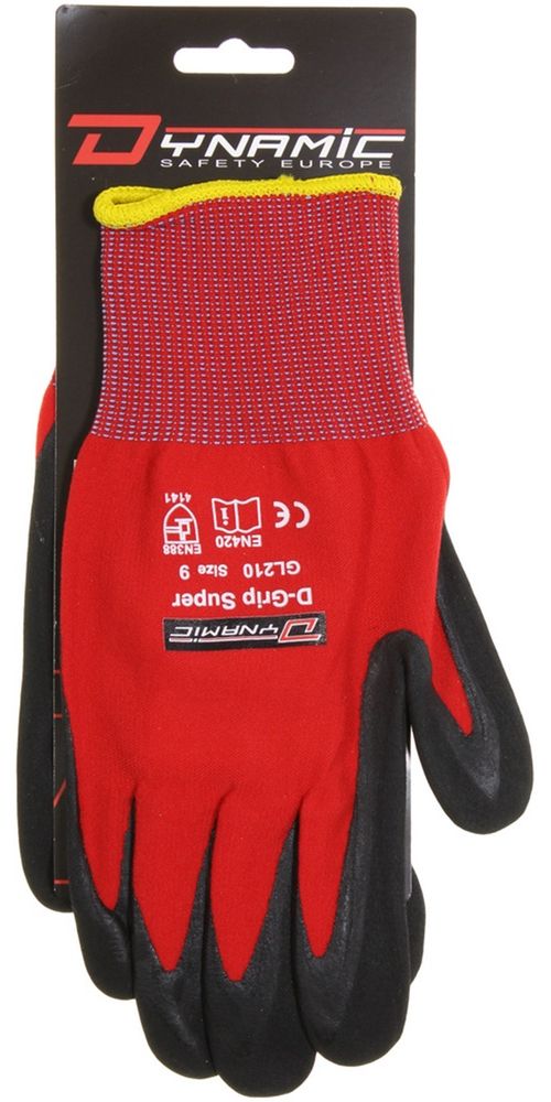 EdgeArbeitshandschuheSchutzhandschuhausNylonSpandexmitNitrilschaumbeschichtungfrallgemeinesHandling-BlisterverpackungGL210BLD-GripSuperBlisterRotSchwarz-10