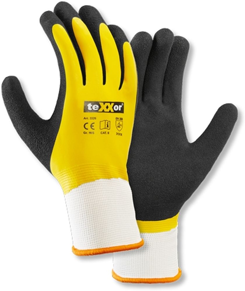 teXXorPolyester-StrickhandschuheLatexGelb12Stck2226WeiGelbSchwarz-7