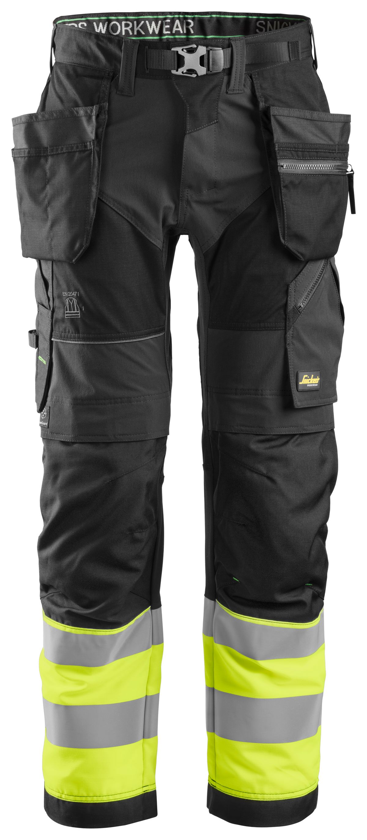 SnickersFlexiWorkHi-VisArbeitshosemHolstertaschenKl1EN1440420471Schwarz-HV-Gelb