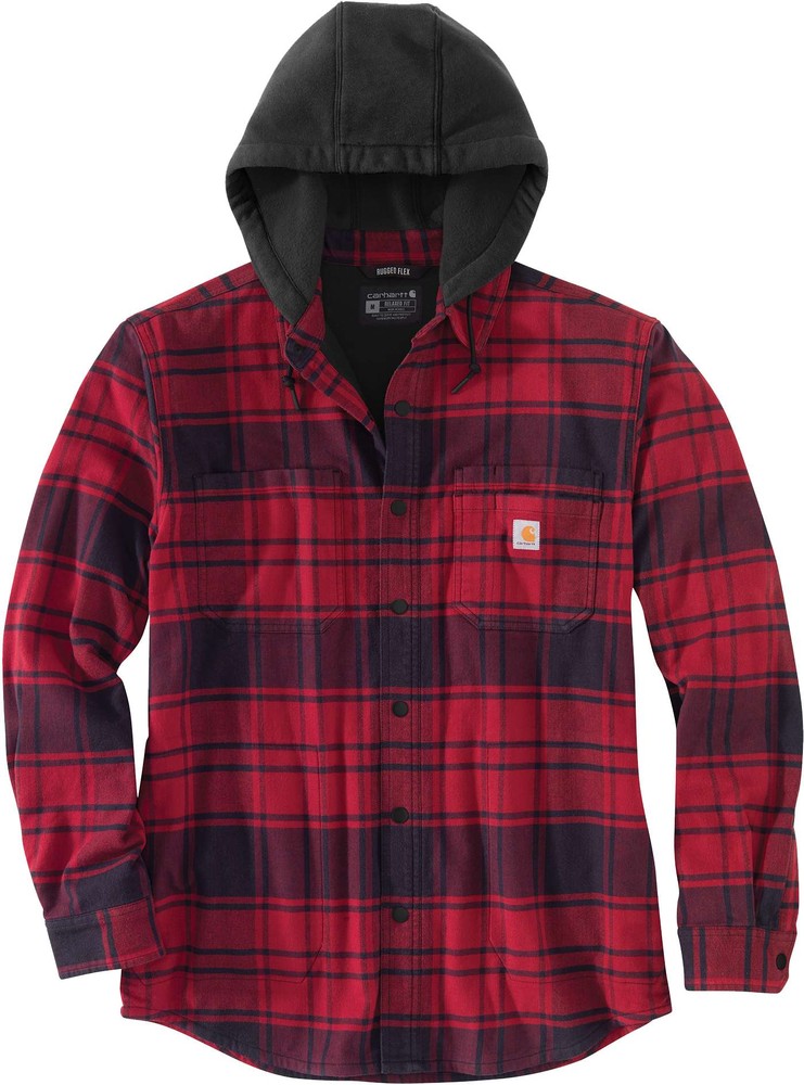 CarharttJackeFlannelFleeceLinedHoodedShirtJacOxblood