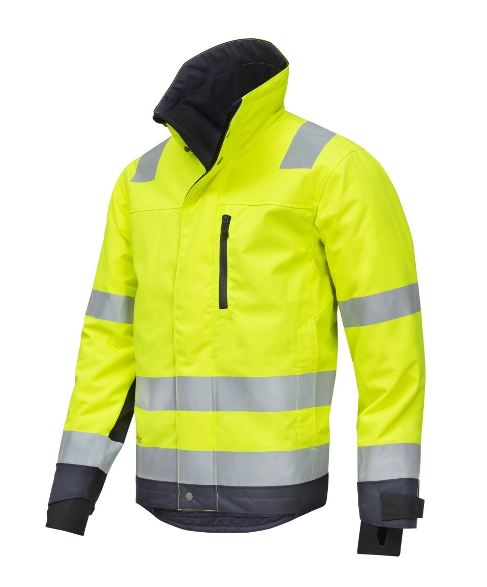 SnickersAllroundWorkHi-Vis375isolierendeArbeitsjackeKl3EN20471HV-Gelb-Stahlgrau