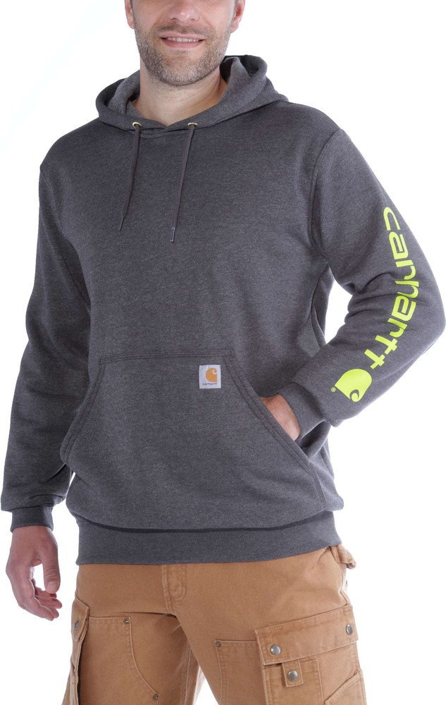 CarharttSweatshirtSleeveLogoHoodedSweatshirtCarbonHeather