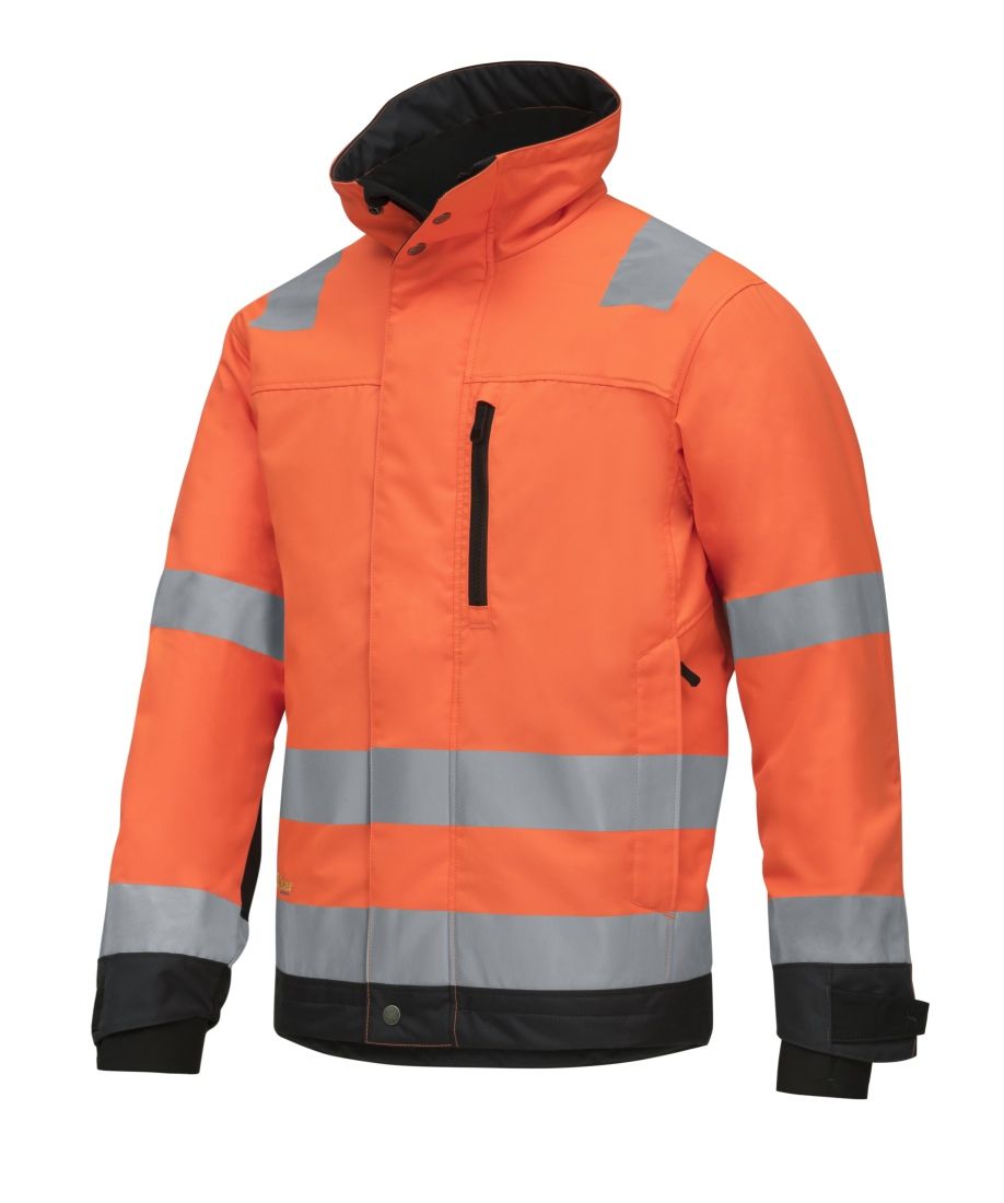 SnickersAllroundWorkHi-Vis375isolierendeArbeitsjackeKl3EN20471HV-Orange-Stahlgrau
