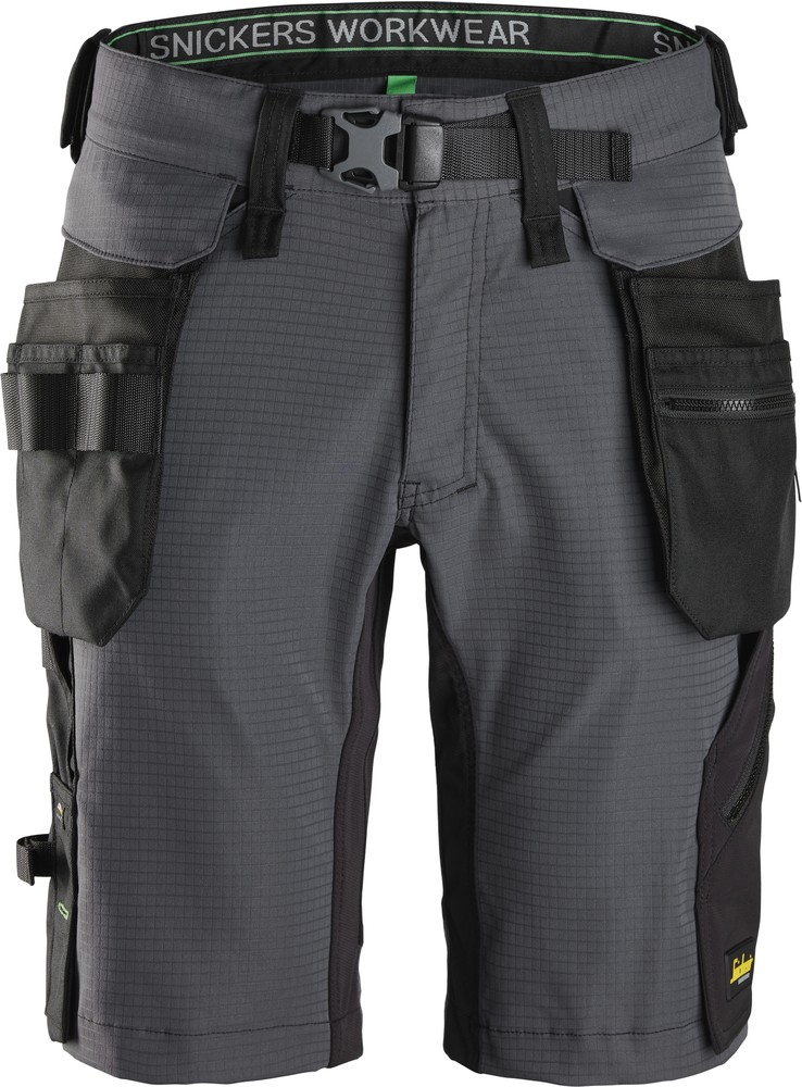 SnickerskurzeArbeitshoseFlexiWorkShortsmitabnehmbarenHolstertaschenStahlgrauSchwarz