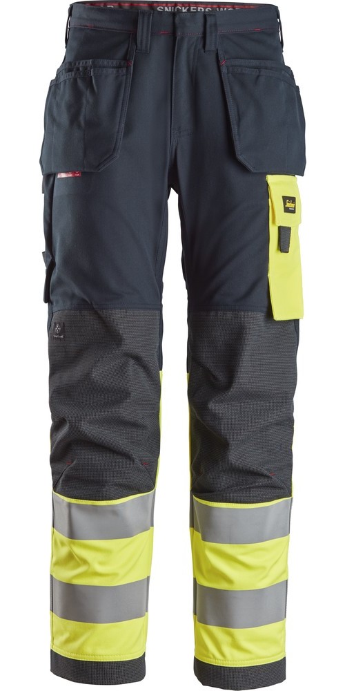 SnickersFlammschutzhoseProtecWorkHigh-VisArbeitshosemitHolstertaschenKl1NavyHigh-VisGelb