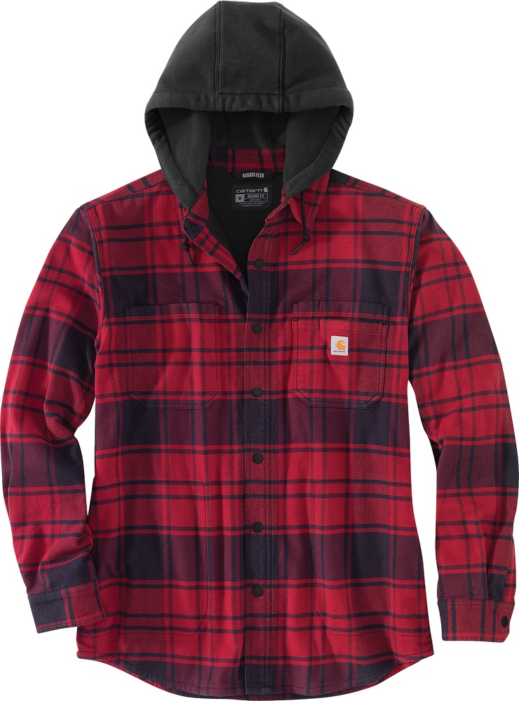 CarharttJackeFlannelFleeceLinedHoodedShirtJacOxblood-S