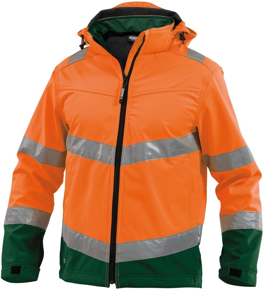 DassyArbeitsjackeWarnschutzSoftshell-JackeMalagaPES74NeonorangeFlaschengrn-4XL