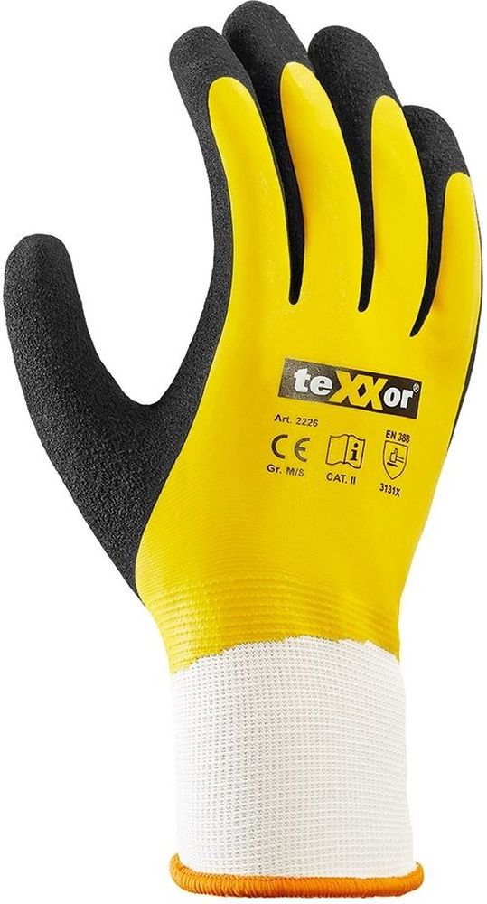 teXXorPolyester-StrickhandschuheLatexGelb12Stck2226WeiGelbSchwarz-7