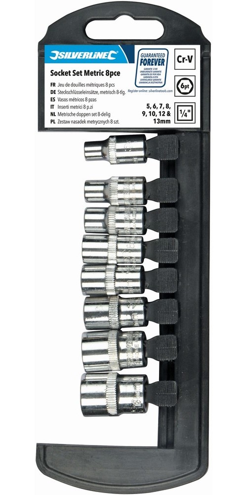 SilverlineSteckschlsselKnarrenSechskant-Steckschlsseleinstzemetrisch14-Zoll-Antrieb8-tlgSatz513mm
