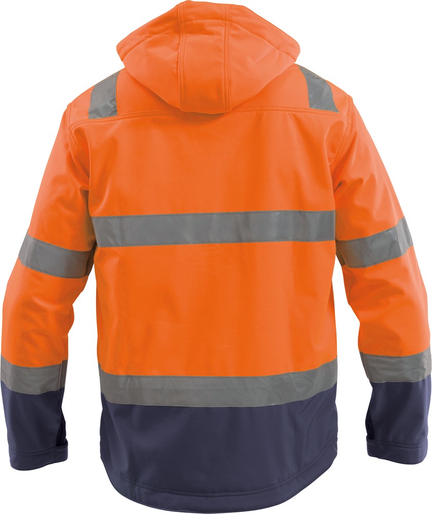 DassyWarnschutzSoftshell-JackeMalagaPES74NeonorangeDunkelblau