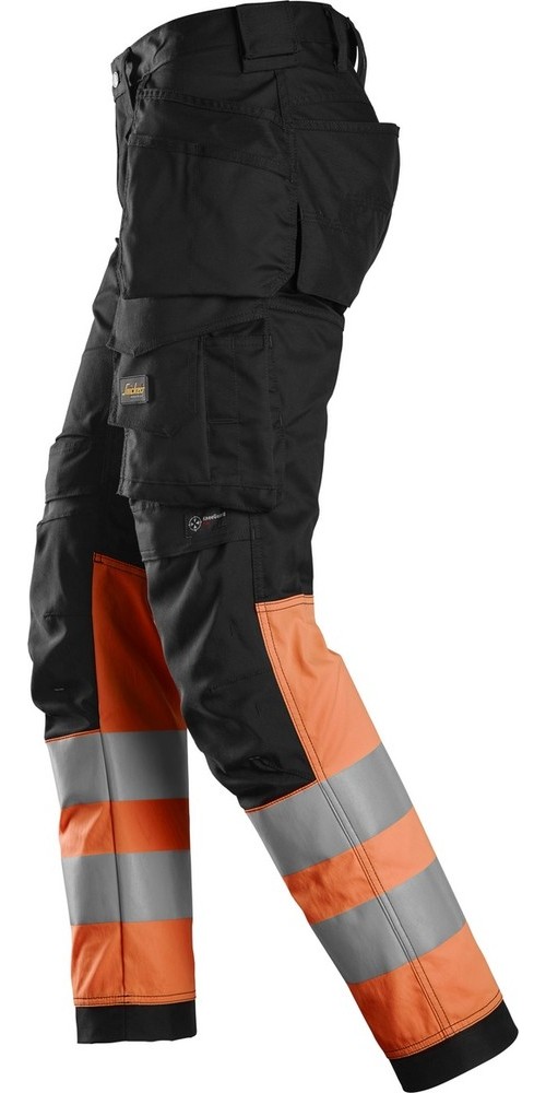 SnickersWorkwearHigh-VisStretchArbeitshosemitHolstertaschenKlasse1SchwarzHigh-VisOrange