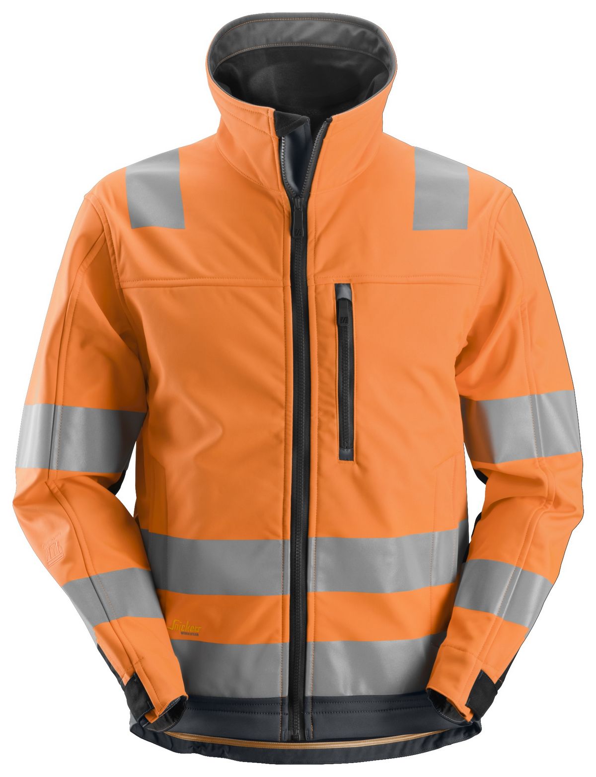SnickersAllroundWorkHi-VisSoftshellArbeitsjackeKl3EN20471HV-Orange-Stahlgrau