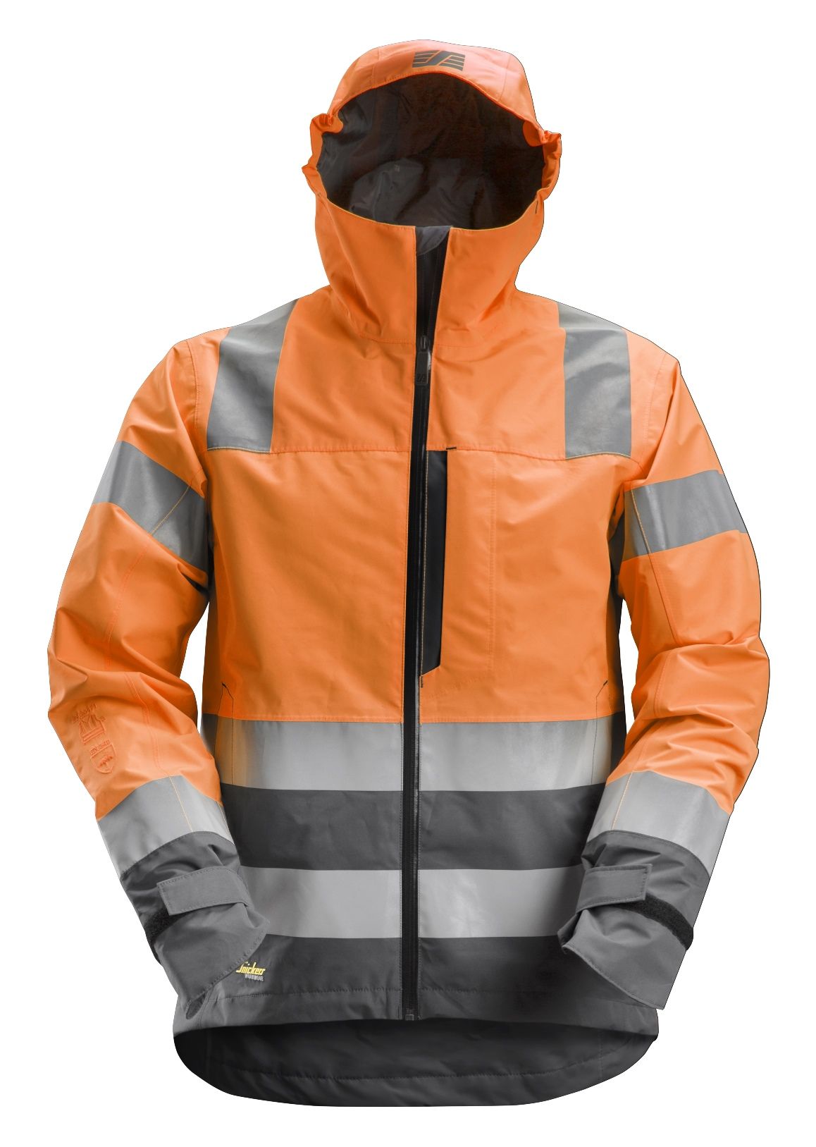 SnickersAllroundWorkHi-ViswasserdichteShellArbeitsjackeKl3EN20471343HV-Orange-Stahlgrau